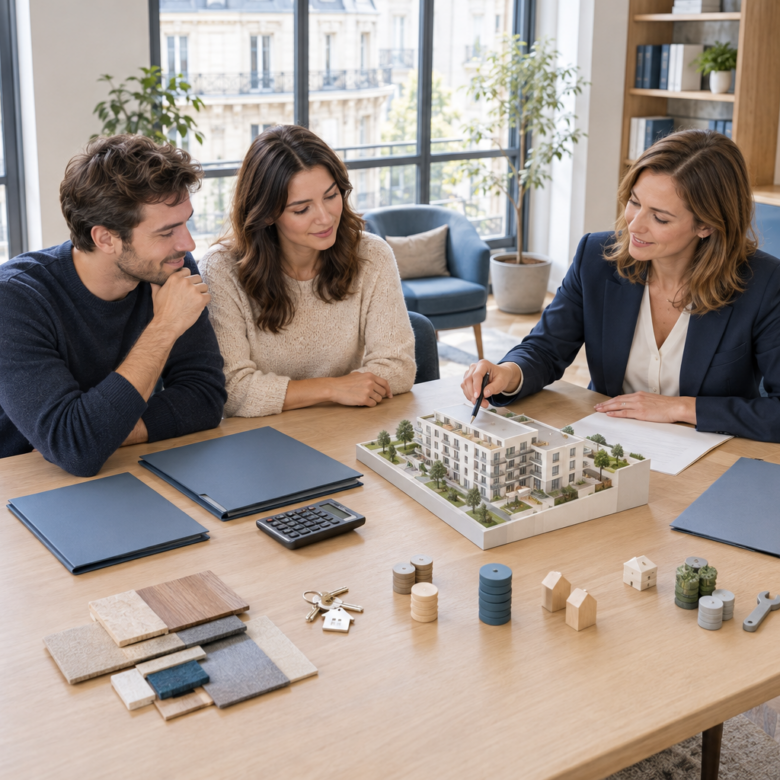 Young couple and property adviser planning a home purchase together