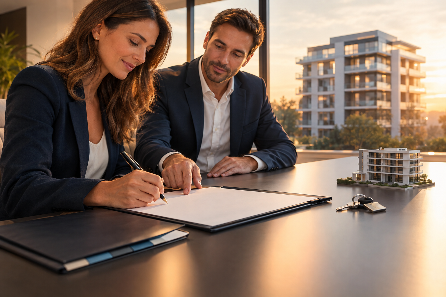 Clients examinant un contrat avant la signature finale