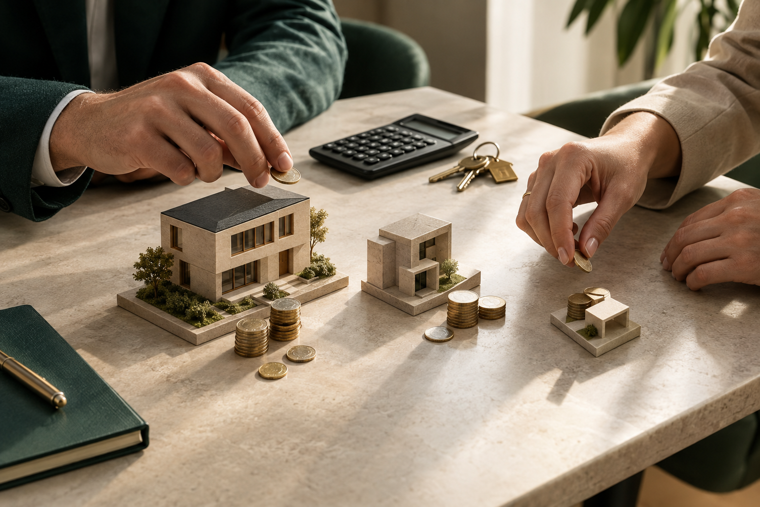 Couple échangeant avec un conseiller immobilier autour de documents