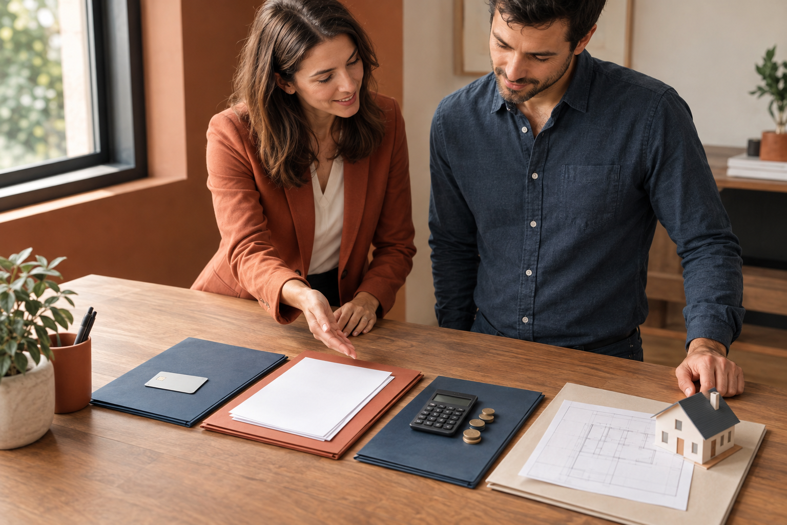 Conseiller expliquant les étapes du financement immobilier à un emprunteur