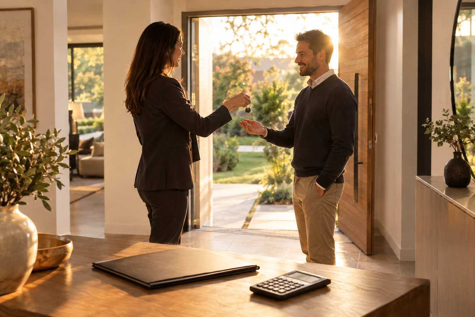 Propriétaires signant un contrat de vente avec leur agent immobilier