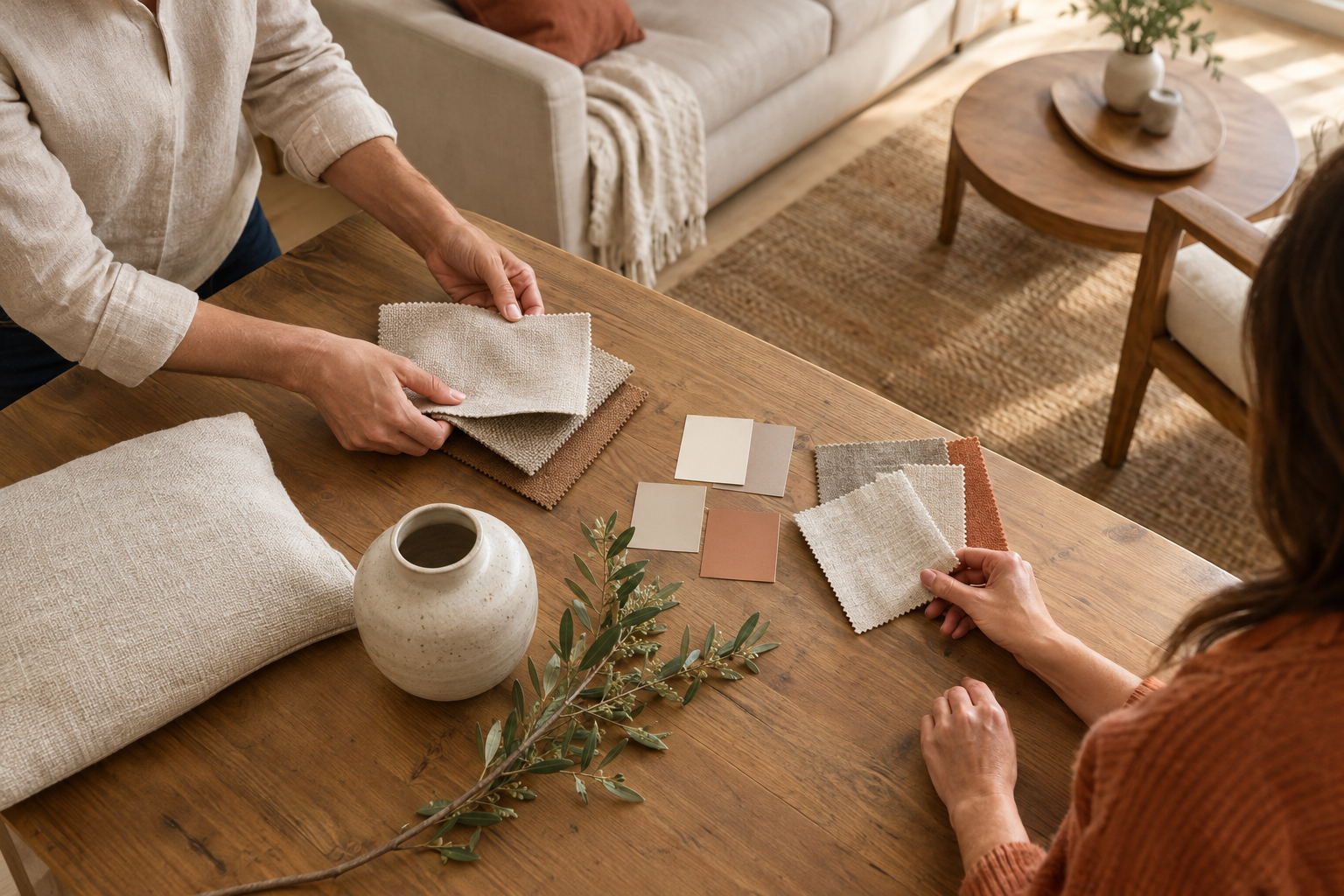 Salon désencombré avec mobilier neutre et lumière naturelle